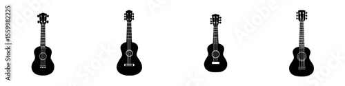Vector icons depicting silhouettes of various guitar types in a minimalistic style for creative design