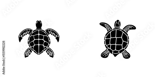 Stylized silhouette pictograms of sea turtles showcasing different angles for educational or design purposes
