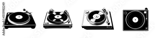 Silhouette pictogram showcasing various turntables set against a plain background