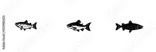 Collection of black silhouette fish icons suitable for design projects and illustrations