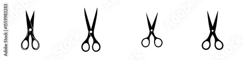 Silhouette pictogram set of scissors icons showing different styles for creative, educational, or informational purposes