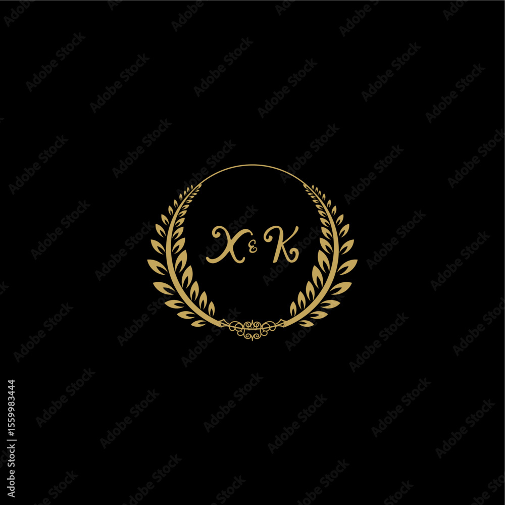 Fototapeta premium XK beautiful feminine and elegant wedding monogram initial logo with circle floral gold