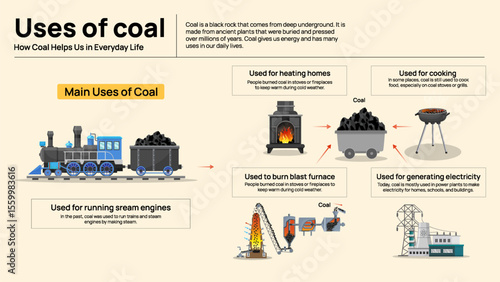 Uses of Coal Infographic - Industrial, Domestic, and Energy Applications of Coal