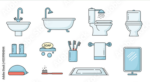 Essentials and Accessories for Bathroom Furnishings with Sink Bath and Toilet Shower Area