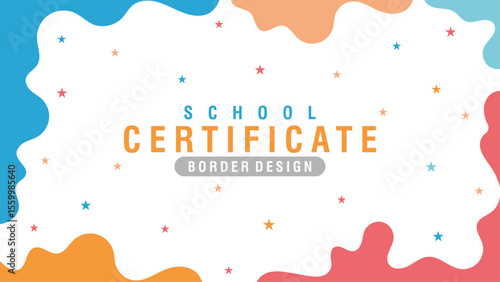 Kids school certificate border design with colorful wave theme in vector illustrated with flat style.