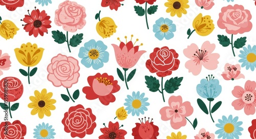 Wallpaper Mural Floral Pattern with Various Colorful Flower Illustrations Torontodigital.ca