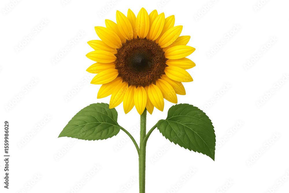 Sunflower blooming with green leaves on transparent background Sunflower blooming with green leaves on transparent background