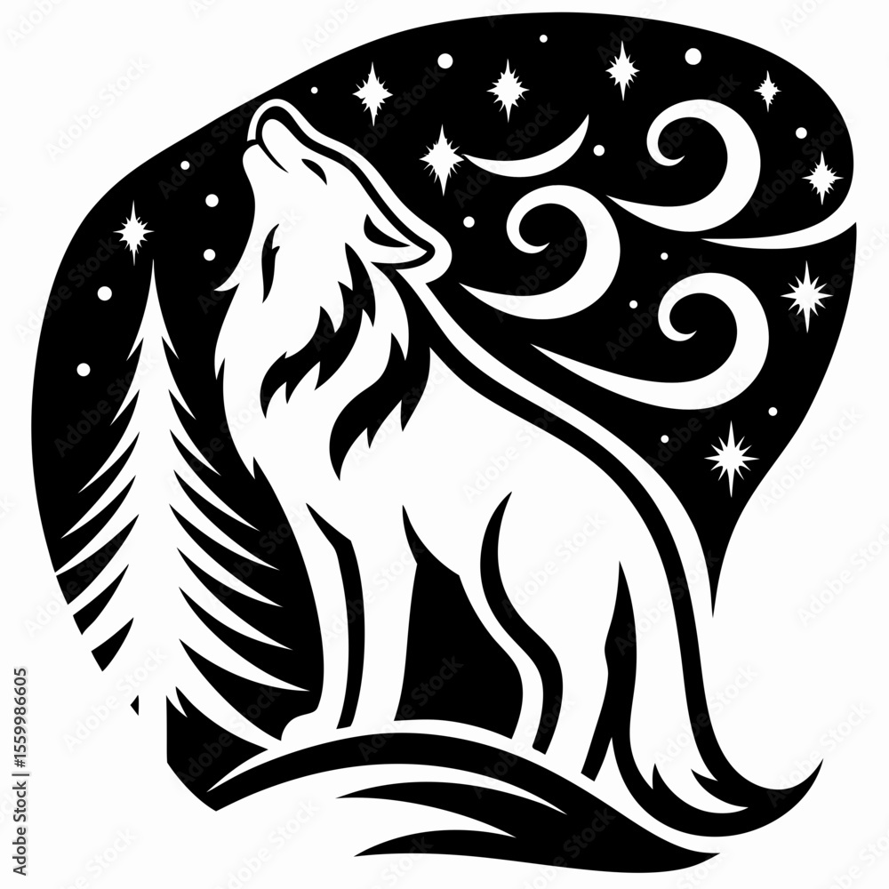 Fototapeta premium Dreamy Arctic Wolf Howling Under Northern Lights