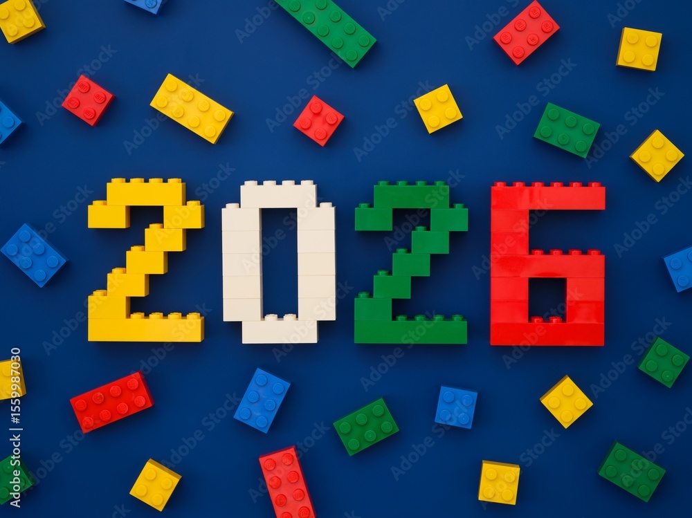 Obraz premium Tambov, Russian Federation - October 13, 2024 Lego numbers 2026 with some Lego bricks on a blue background.