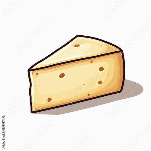 Cartoon Style Illustration of a Wedge of Swiss Cheese with Holes and Shadow