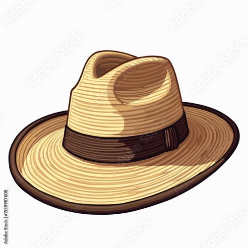 Stylish Straw Fedora Hat with Brown Band and Brim Illustration for Summer Fashion Accessories