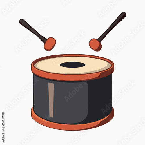 Cartoon Drum Set Illustration with Drumsticks, Musical Instrument for Rhythm and Percussion