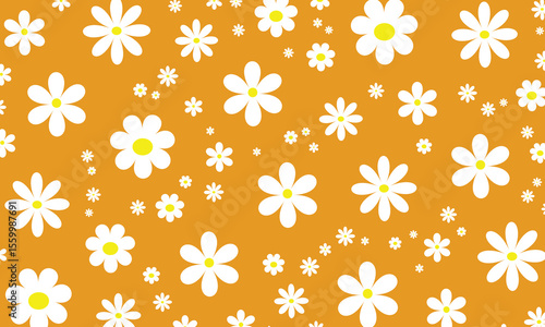 white blooming daisy flower vector background, scattered randomly