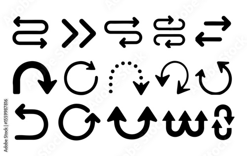 Collection of Black Directional Arrow Icons in Various Styles

