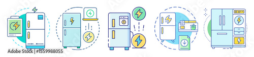 Energy Efficient Refrigerators Concept Five Different Design Styles Depicted with Light Blue Theme