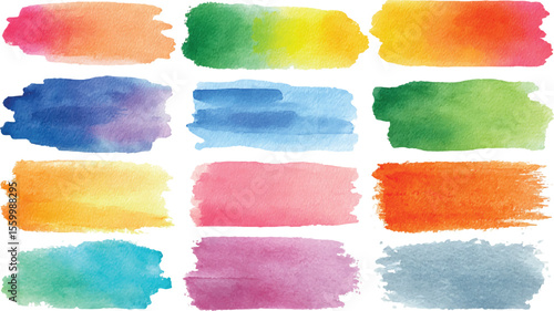 Colorful vector watercolor brush strokes. graphics of spots of various shapes and sizes on an isolated background