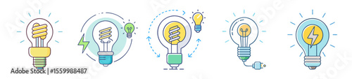 Selection of creative light bulb concepts representing energy, ideas, and innovation