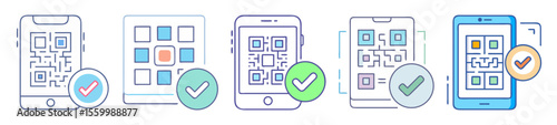 Mobile Device Authentication and Validation with QR Codes and Check Marks illustration
