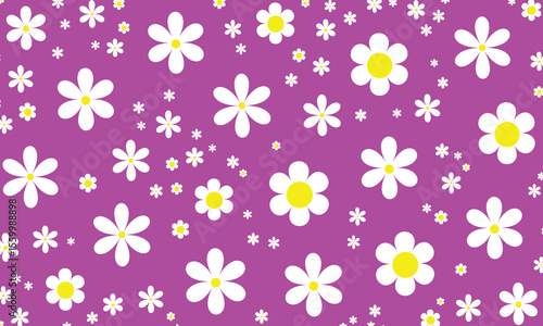 white blooming daisy flower vector background, scattered randomly