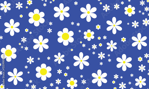white blooming daisy flower vector background, scattered randomly