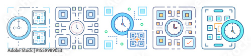 A collection of abstract icons representing time management and scheduling concepts
