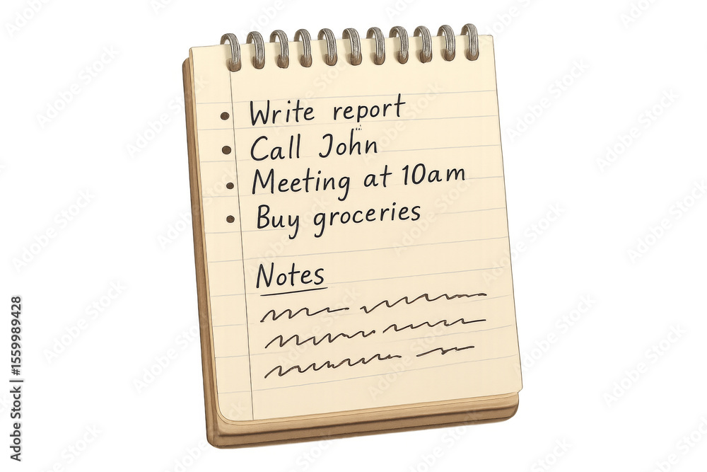 Fototapeta premium Notepad showing to do list and notes on transparent background