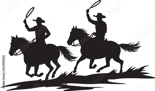 Western Rodeo Horse Riders with Lasso Vector Icons
