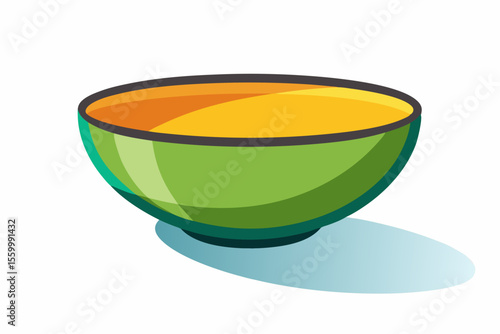 Colorful cartoon illustration of a blue bowl filled with golden cereal rings, isolated on a white background.