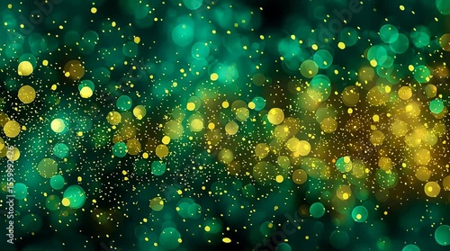 golden bokeh flare light effect on green background	
