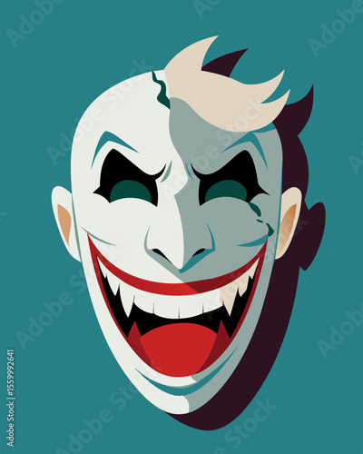 A painted mask with a charming smile but as the paint peels and cracks the true manipulative nature of the wearer is exposed.. Vector illustration