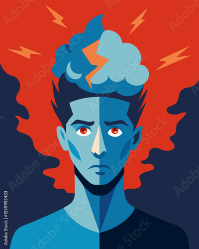 A fractured mind unable to align thoughts and beliefs causing constant inner turmoil.. Vector illustration