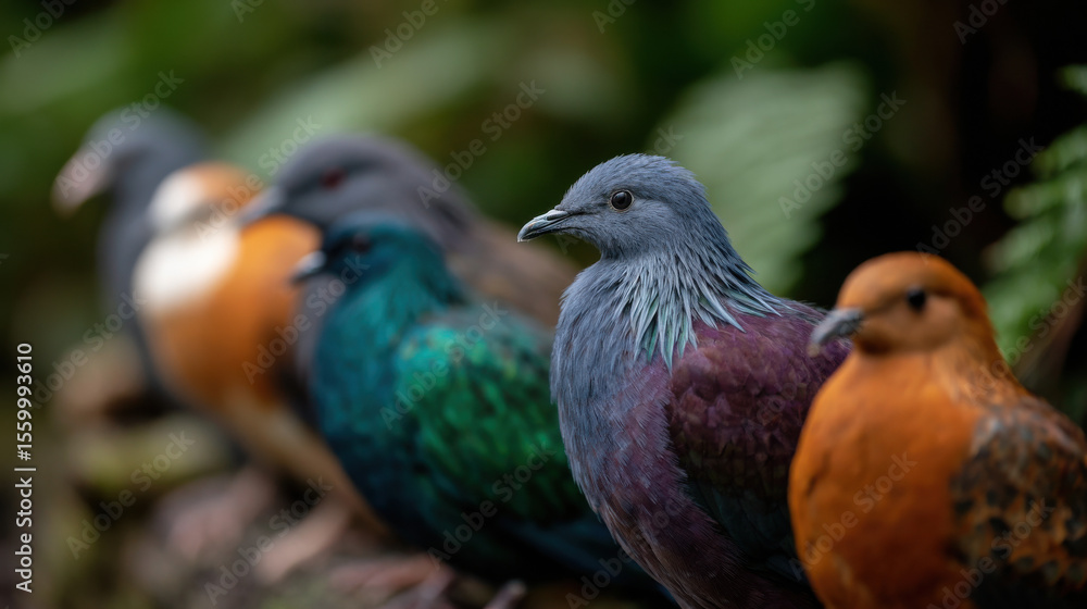 Fototapeta premium stunning scene of native new zealand birds in their natural habitat surrounded by lush greenery and unique flora