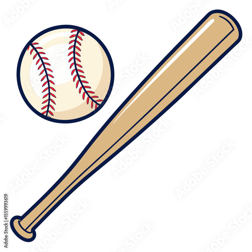A cartoon depiction of a baseball and bat, showcasing sports equipment in a simple design style