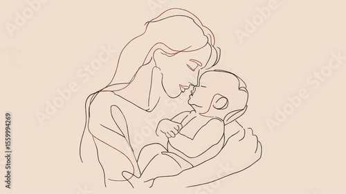 Illustration of a mother holding her baby with a loving gaze