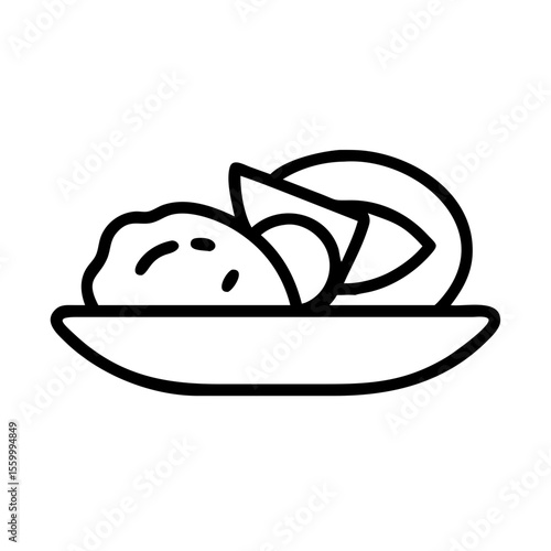 Plate of assorted food with dumpling, bread, and fruit slices  