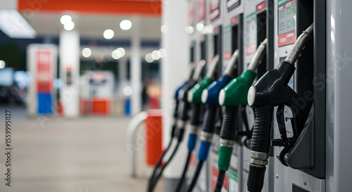 Gas Station Fuel Pumps at Night