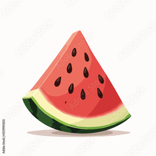 Watermelon slice illustration with fresh fruit and dark seeds on light background. Watermelon slice is a refreshing summer treat.