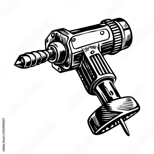 A vintage style illustration showing hand drill