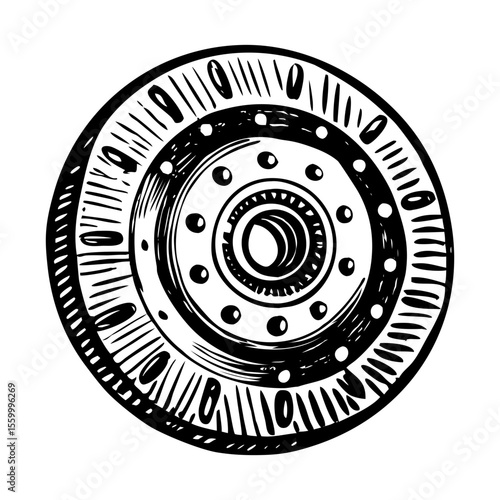 A vintage style illustration showing flywheel disk