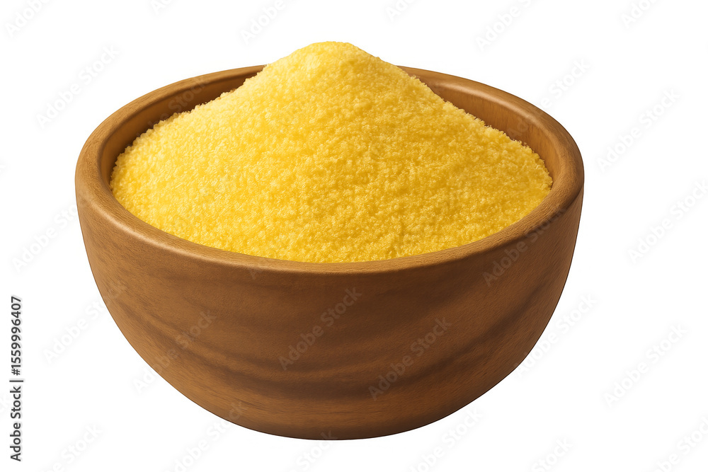 Cornmeal polenta in a wooden bowl filling the frame on a transparent background Cornmeal polenta in a wooden bowl filling the frame on a transparent background