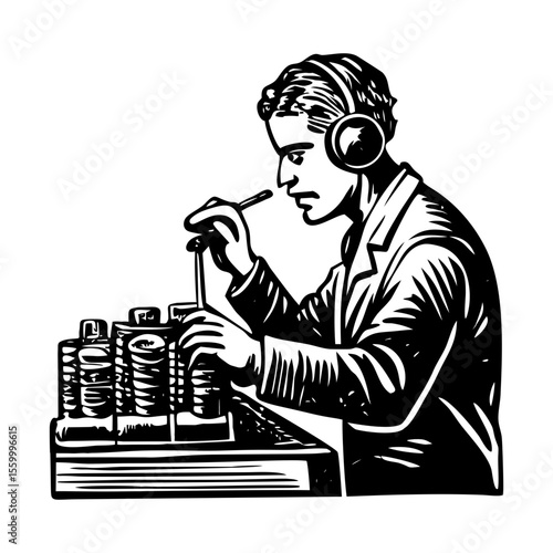 A vintage style illustration showing telegraph operator