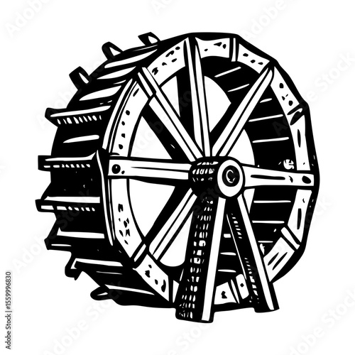 Konstfotografi A vintage style illustration showing waterwheel energy
