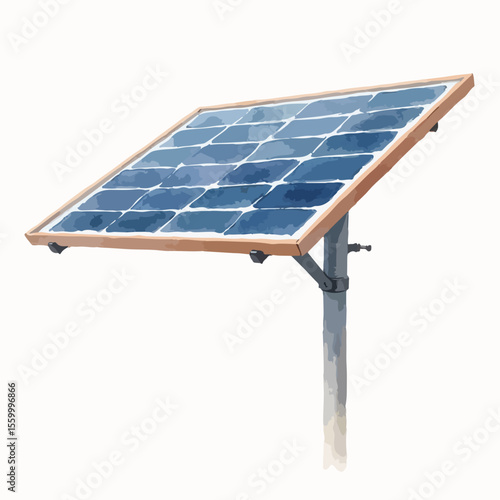 Solar panel with mounting bracket, showcasing sustainable energy technology in watercolor style. Solar panel system represents clean energy generation, mounted securely for optimal sun exposure,