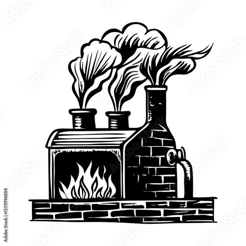 A glyph style illustration representing factory furnace