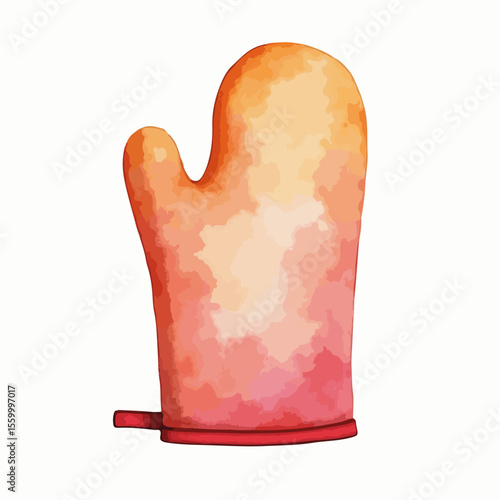 Isolated silicone oven mitt illustration with watercolor effect. Silicone oven mitt in watercolor style shows kitchen safety and hand protection, with heat resistance for cooking and baking.