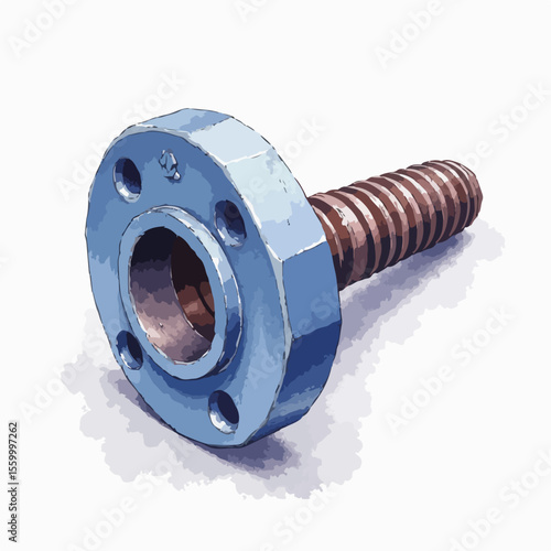 Screw hexagon flange shown on white surface, mechanical part made of metal. Screw hexagon flange represents equipment part, tool component. Use screw hexagon flange to promote mechanical,