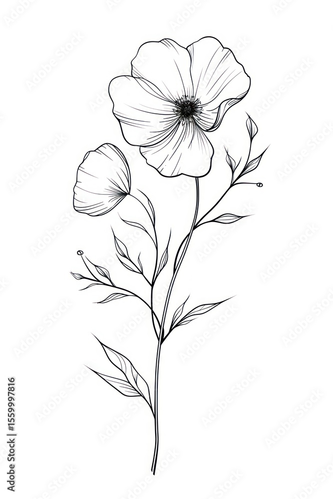 Obraz premium Line art hande with flower drawing sketch plant.