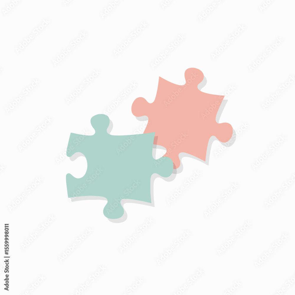 Fototapeta premium Puzzle piece illustration with interlocked jigsaw elements, soft pastel tones. Piece illustration showcases interconnected shapes and shadow detail, forming symbolic connection and conceptual unity,