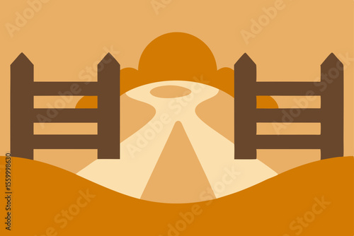 mystical road through wooden gate under cloudy sky