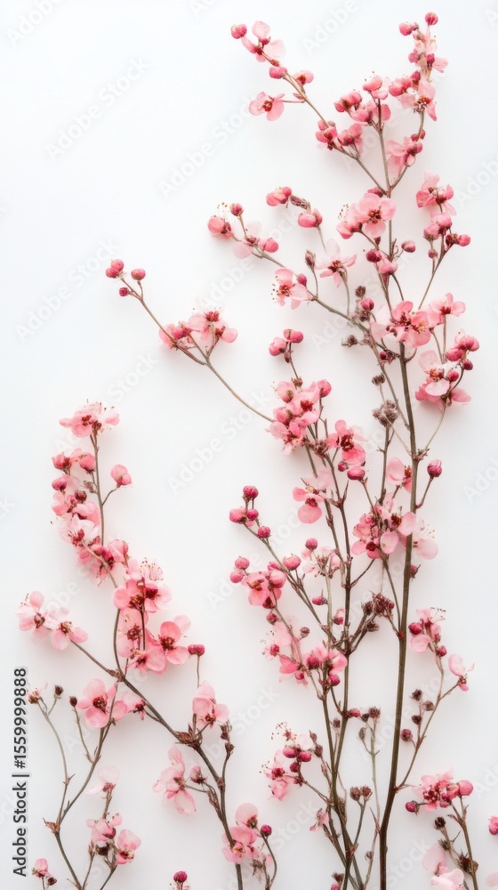 Fototapeta Pink Blossom Branches on White Background
